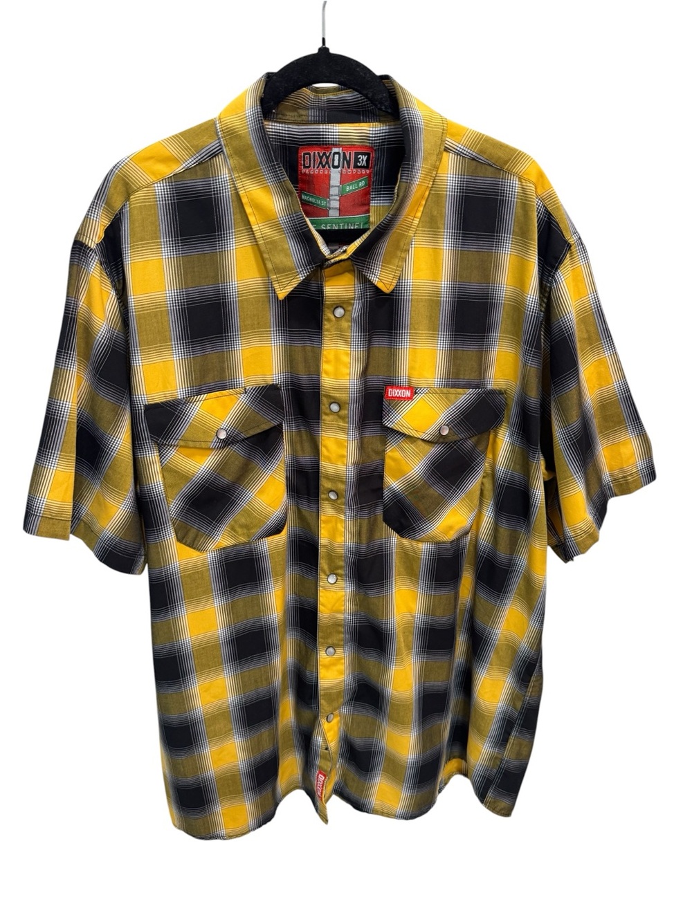 Dixxon Short Sleeved Bamboo Shirt 3X The Sentinel Gold Black Plaid Pearl Snap